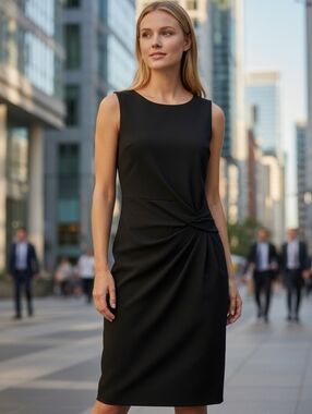 Michael Kors Black Twist-Waist Sheath Dress